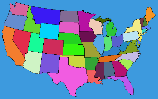 colored continental USA map