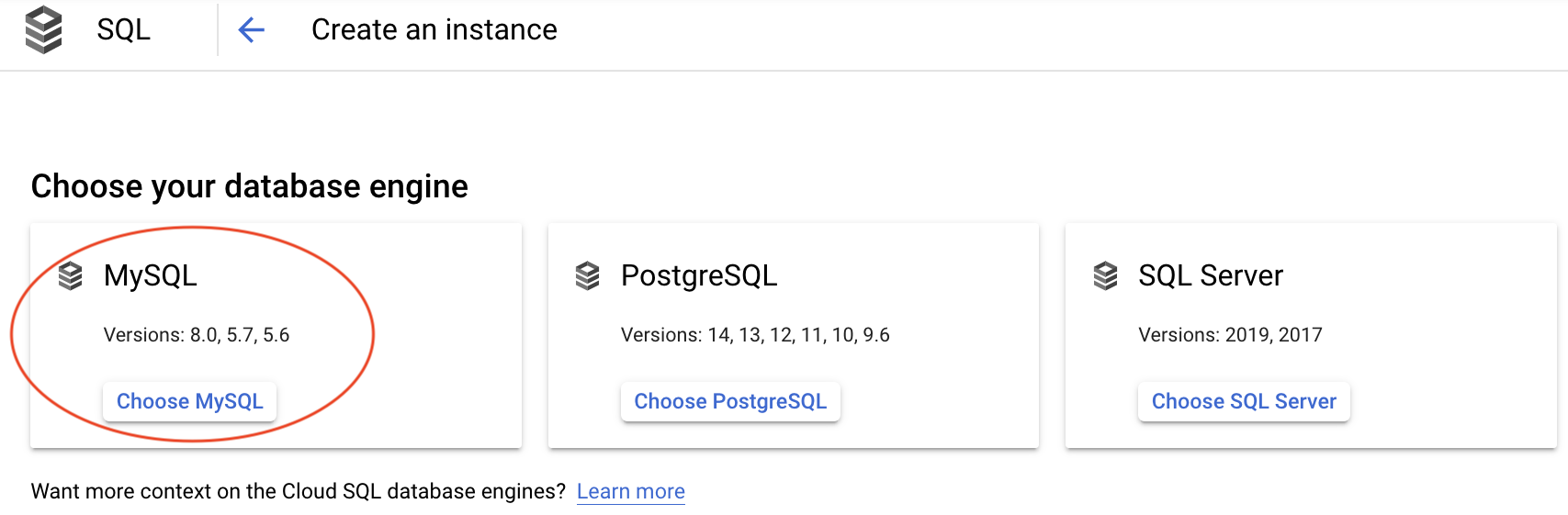image showing how to create a SQL instance