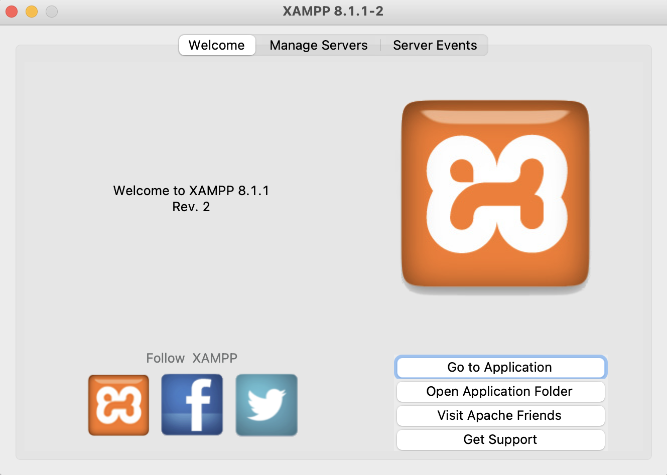 sample screen showing the first page of XAMPP (Mac)
