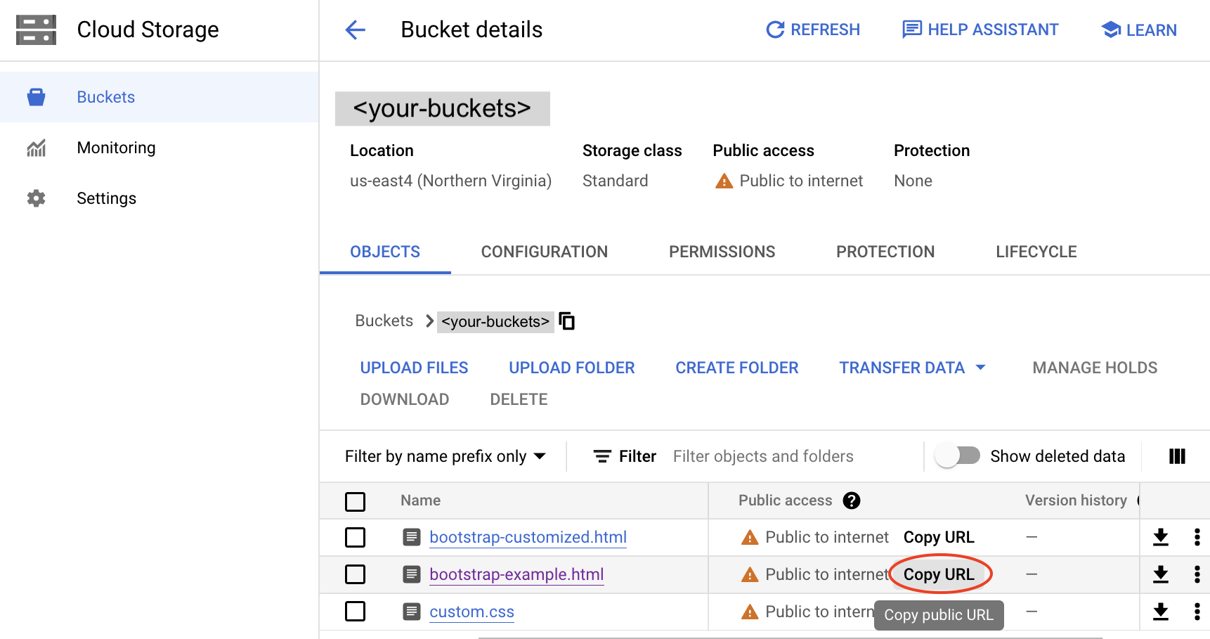 image showing how to access a file stored in a bucket