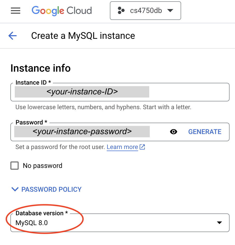 image showing how to create a SQL instance