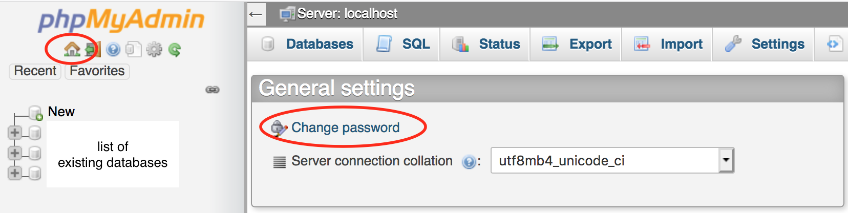 Screen to change password