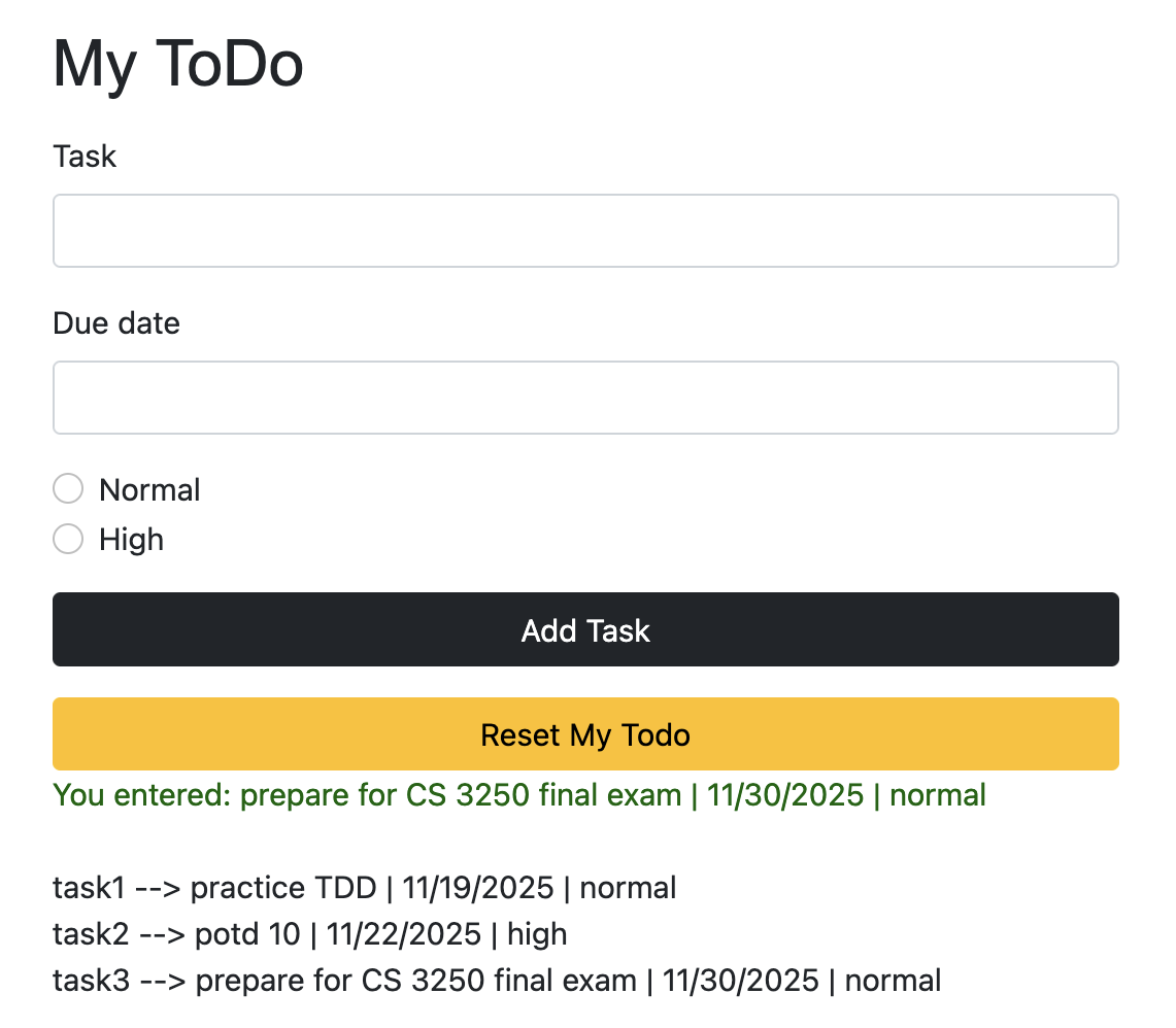 Image showing a sample screen for ToDo program