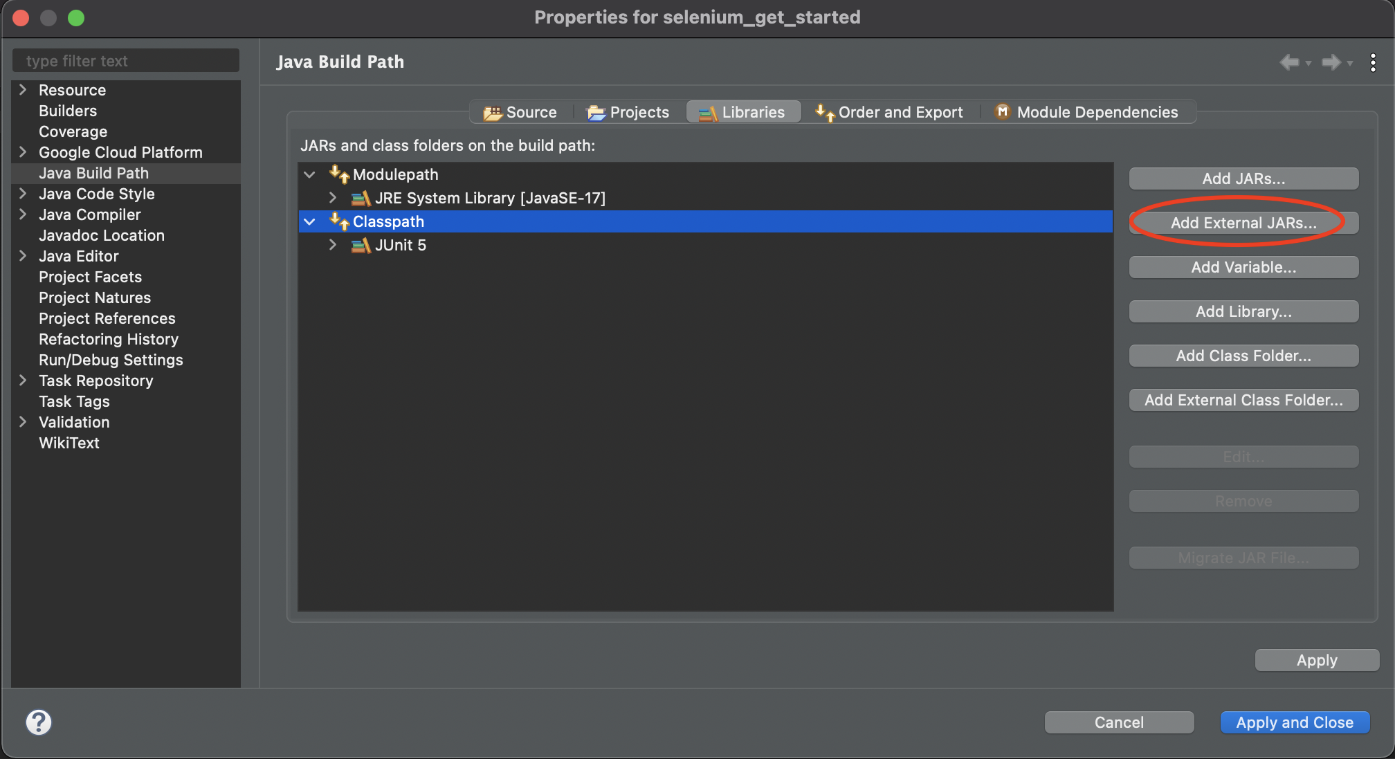 image to add external JARs