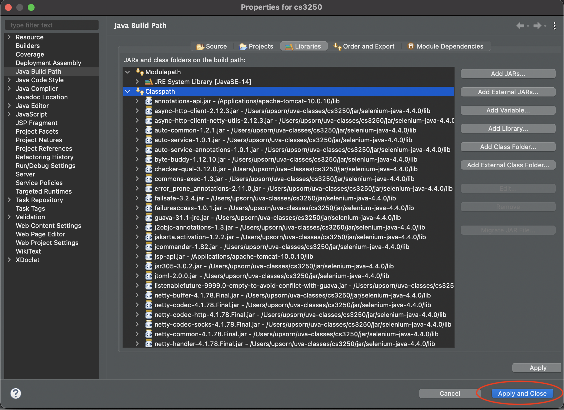 image showing all Selenium Jars in classpath