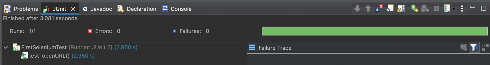 image showing the test passes (green bar)