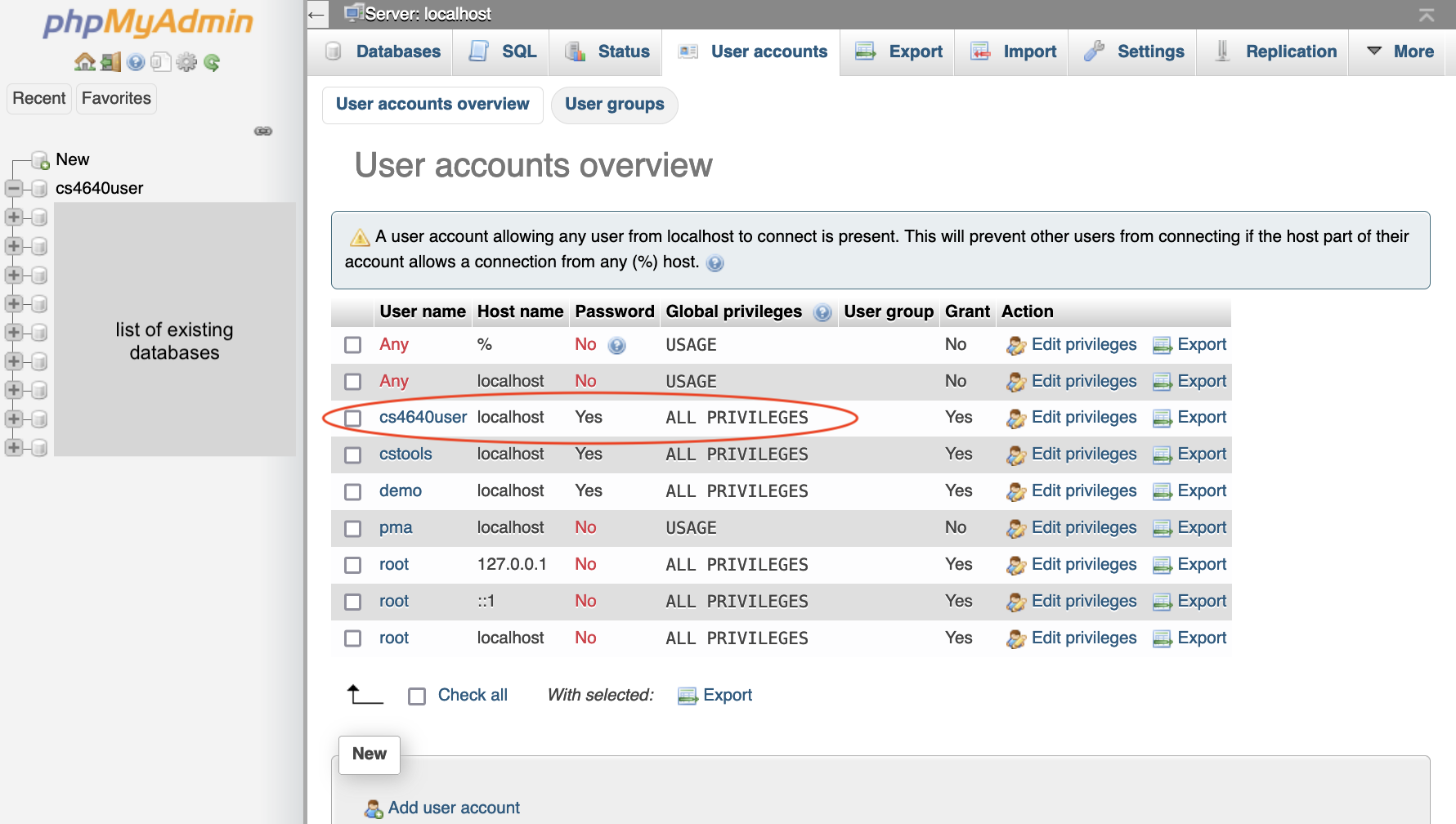 sample screen showing the account has been created