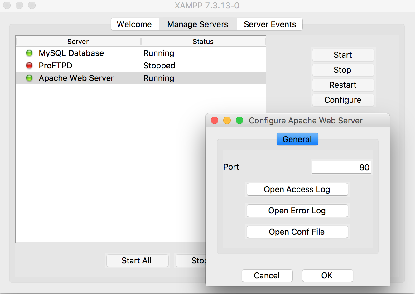 sample screen to configure the port number