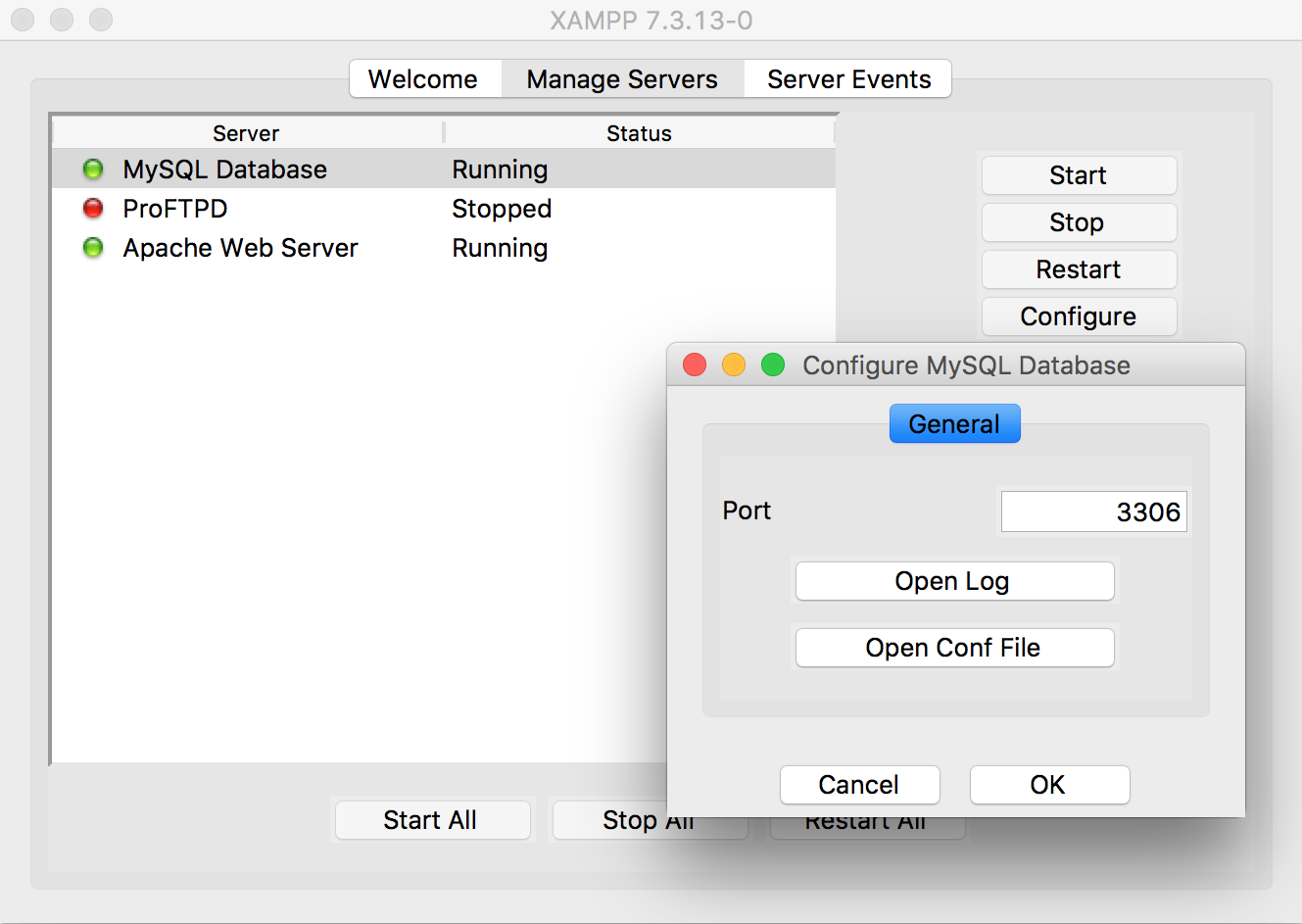 sample screen to configure the port number