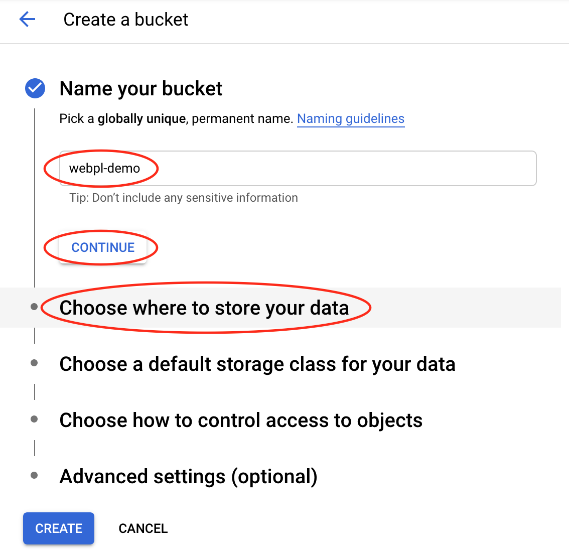 image showing how to create a bucket