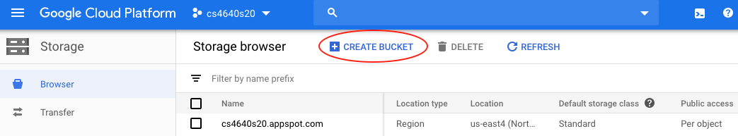 image showing how to create GCP bucket
