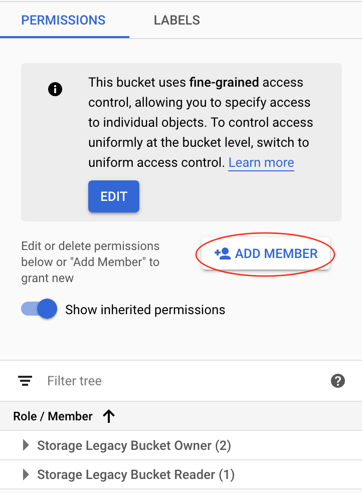image showing how to set permission on a bucket