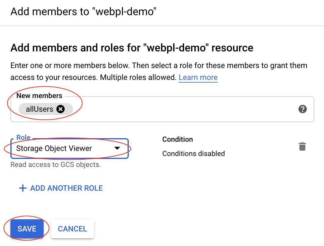 image showing how to set permission on a bucket