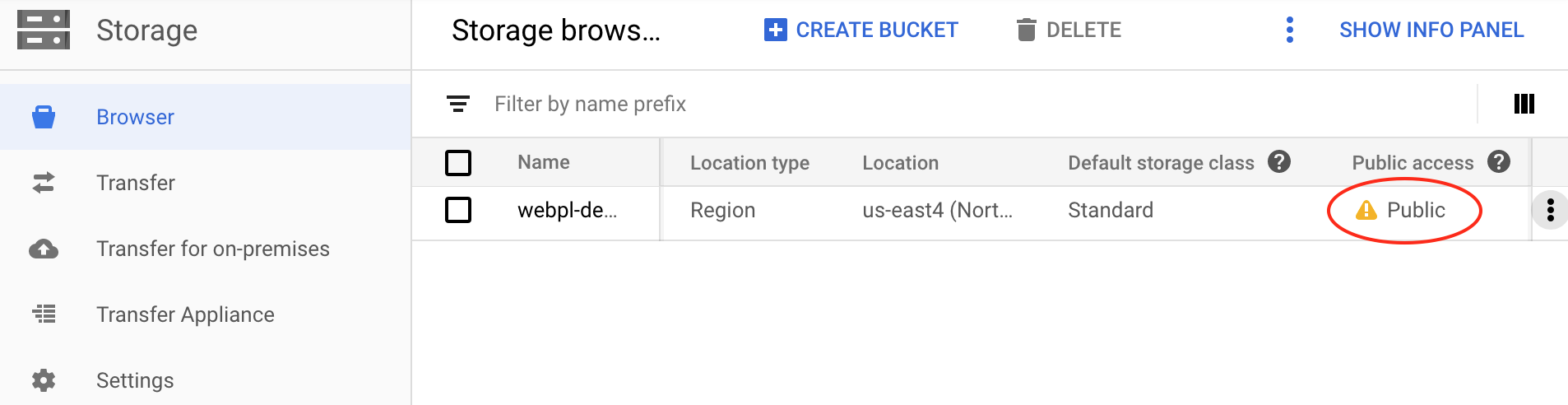 image showing how to set permission on a bucket