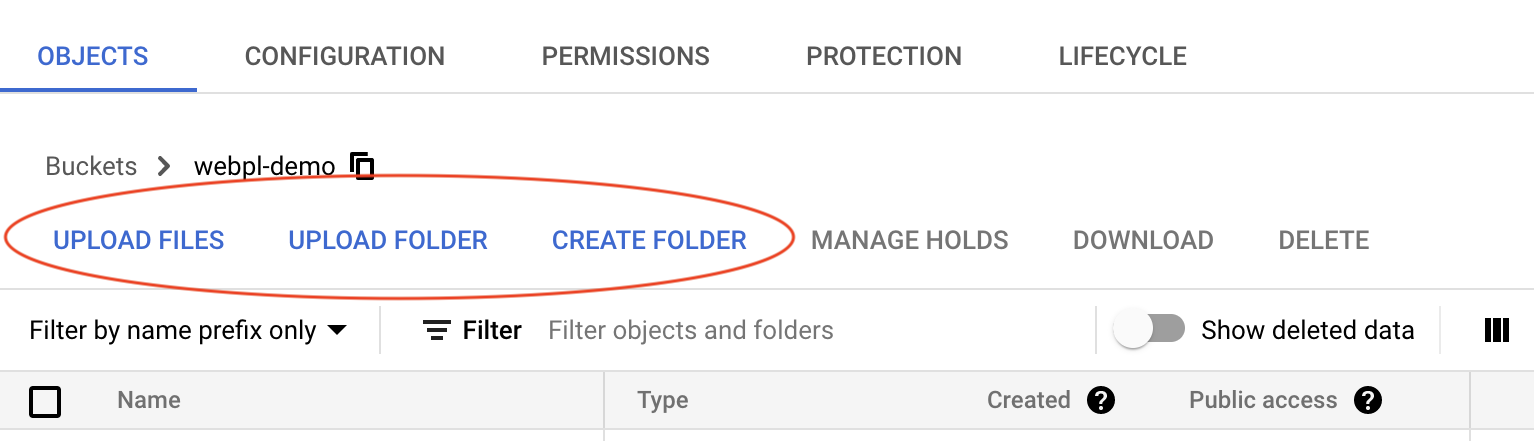 image showing how to upload files and folders to GCP storage