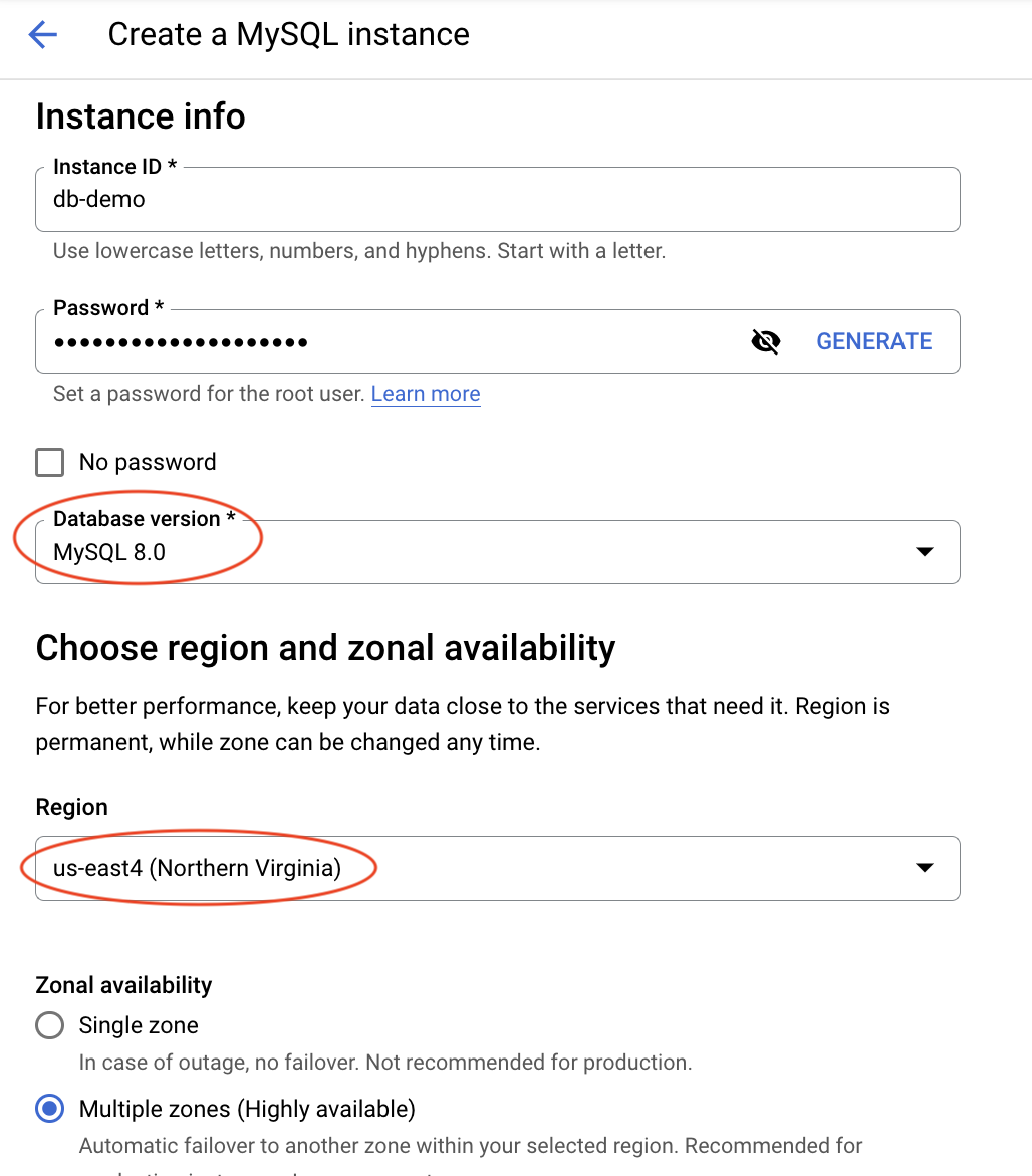 image showing how to create a SQL instance