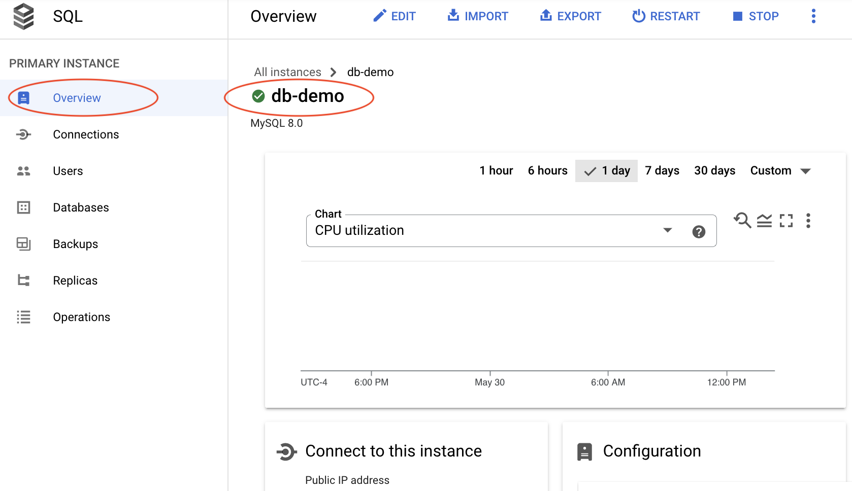 image displaying SQL instances