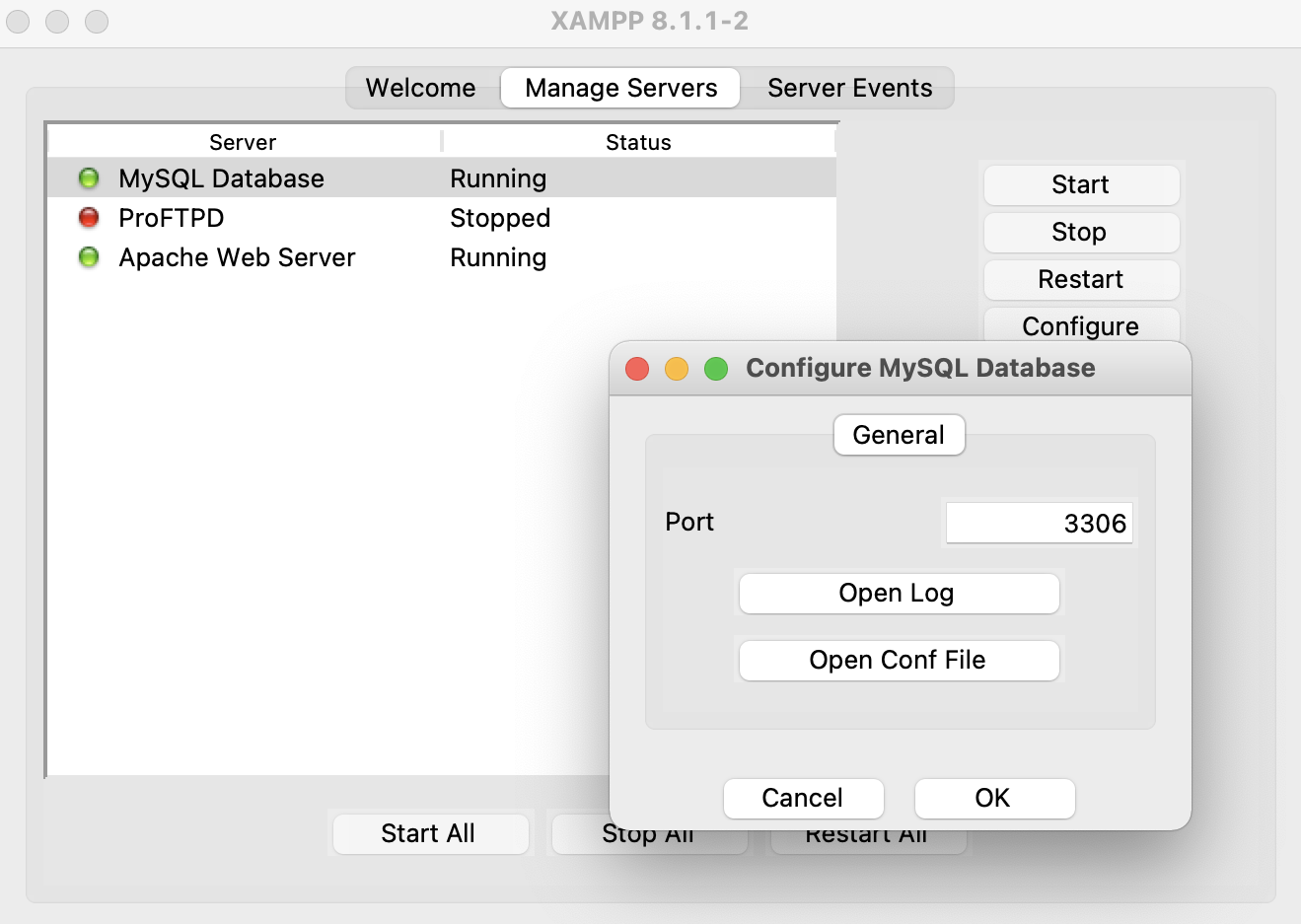 sample screen to configure the port number