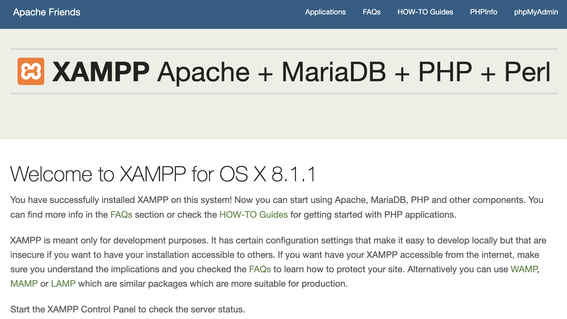 XAMPP dashboard