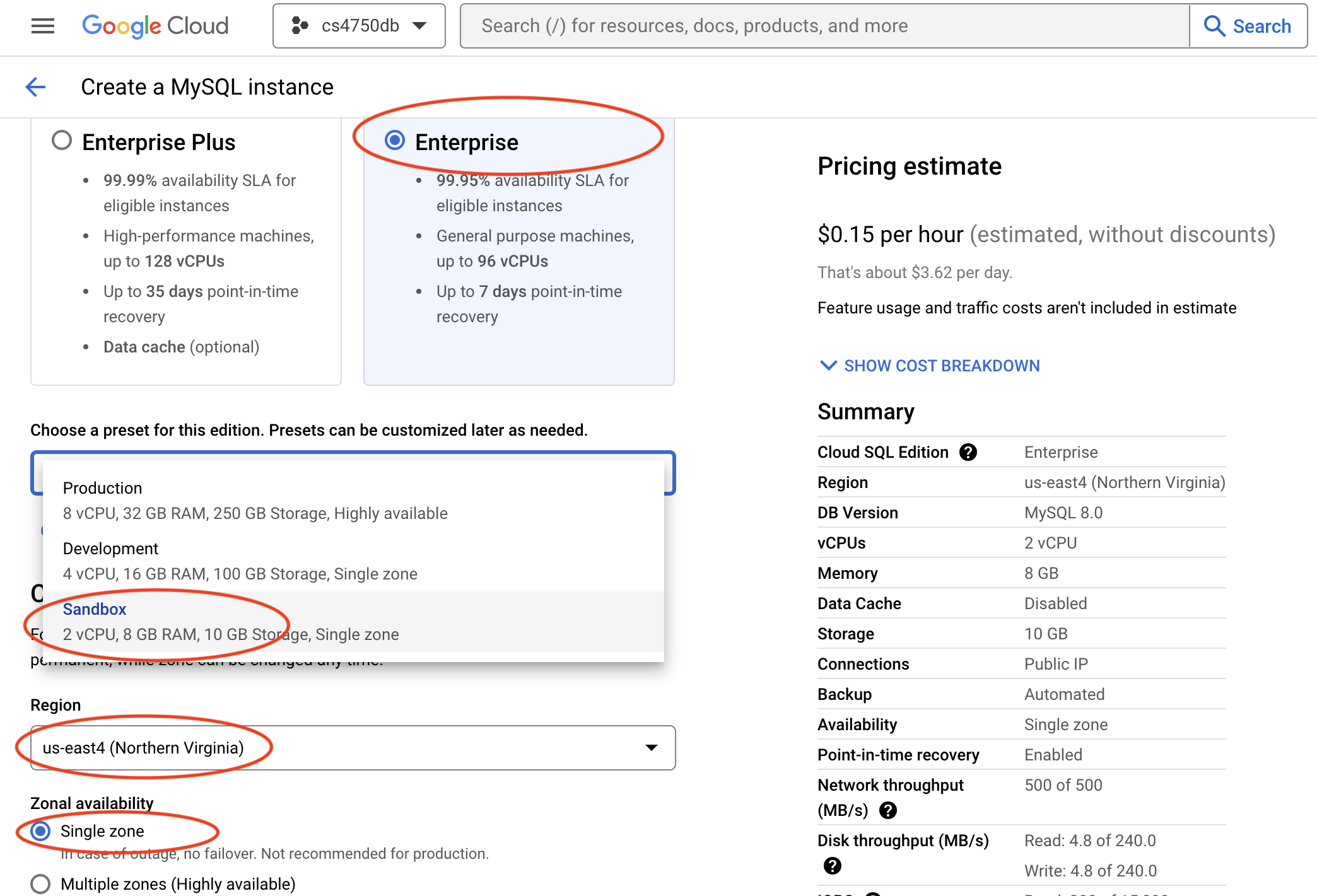 image showing how to create a SQL instance