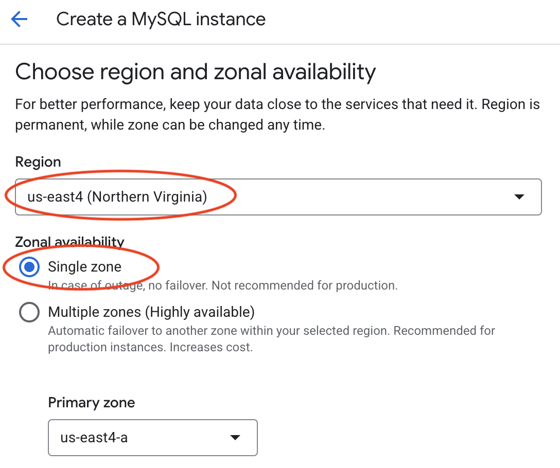 image showing how to create a SQL instance