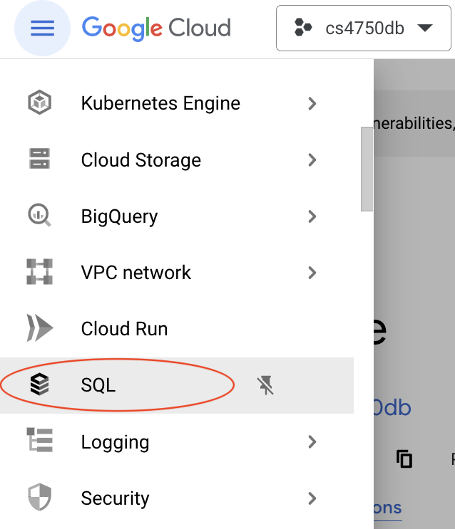 image showing how to create a SQL instance