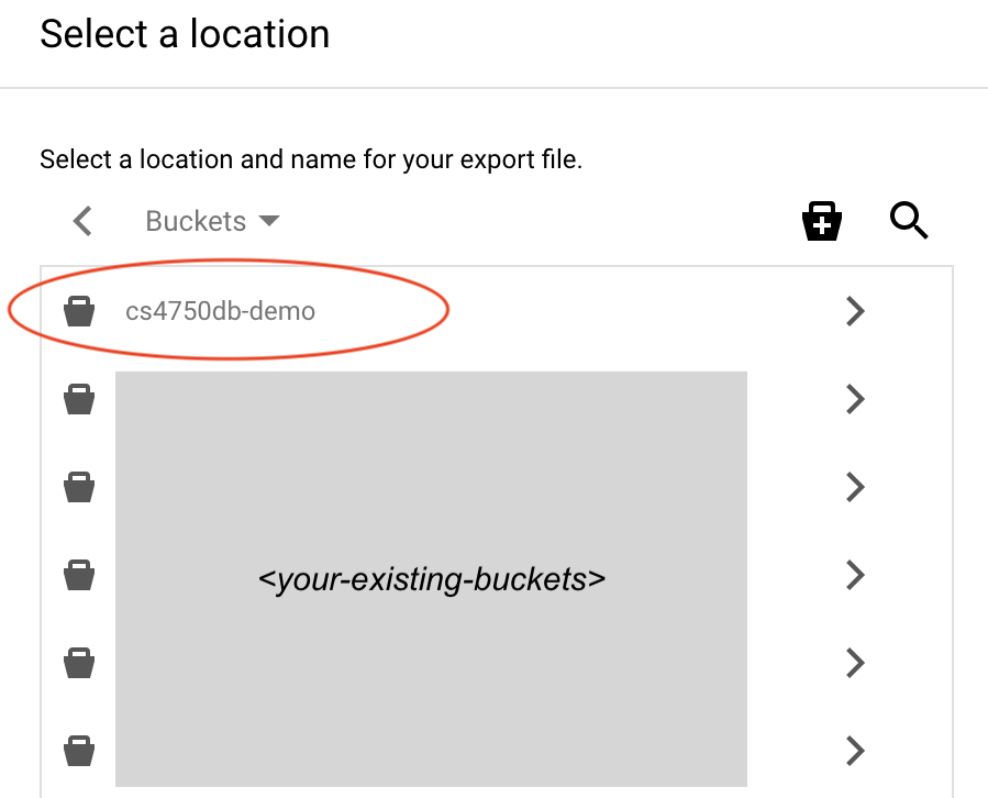 image showing how to export a .sql file from the Cloud SQL instance