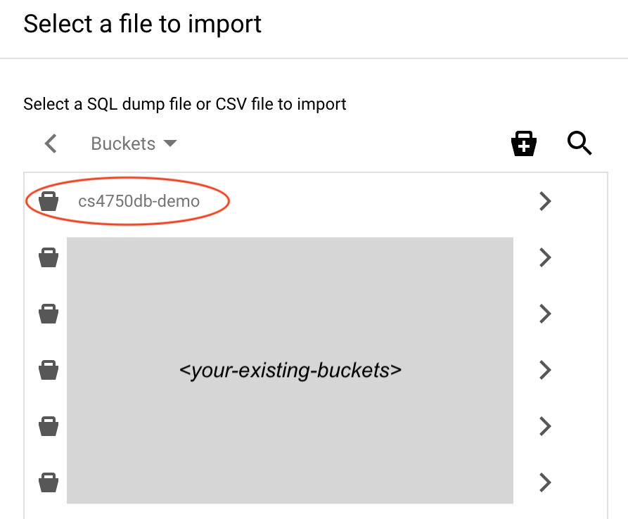 image showing how to import a .sql file to the Cloud SQL instance